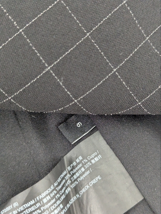 Theory Black Staple Check Crepe Blazer Women's 6 Professional Career Minimalist - Picture 4 of 9